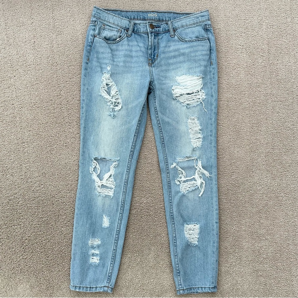 BDG Slim Boyfriend Light Wash Distressed Low Rise Ripped Denim Jeans